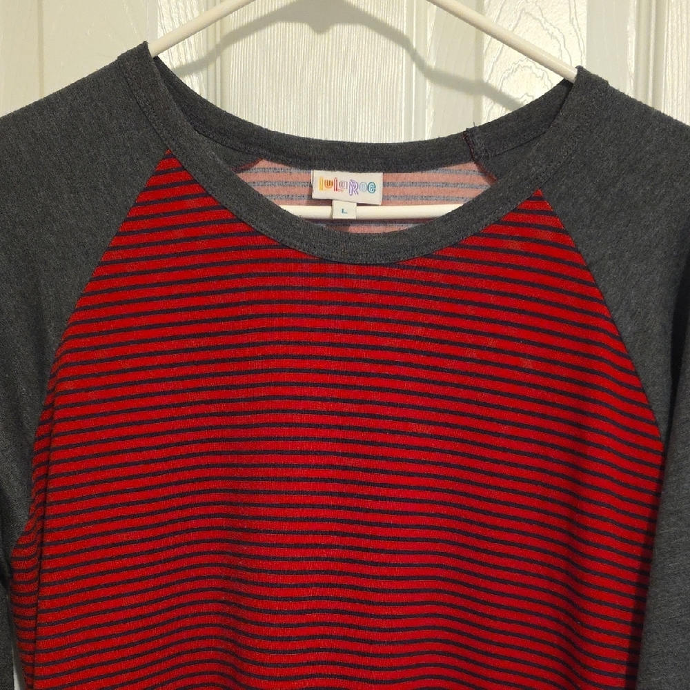 LuLaRoe Red and Gray Long Sleeve Tee